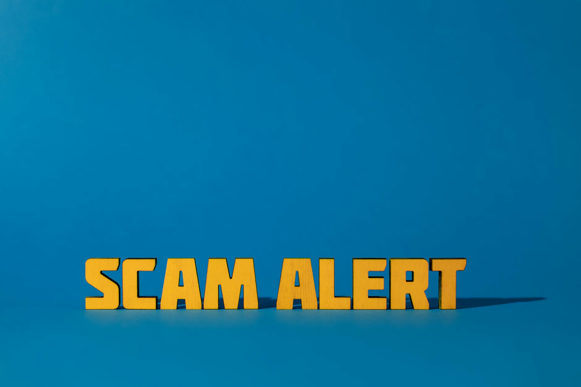 Napis Scam Alert na niebieskim tle ostrzegający przed oszustwami online